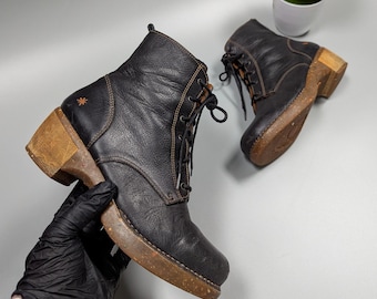 THE ART Vintage Women's Leather Brown Heeled Boots EU39 US8 Spain, Classic Style, Comfortable Footwear, Retro Fashion, Womens Retro Boots 39