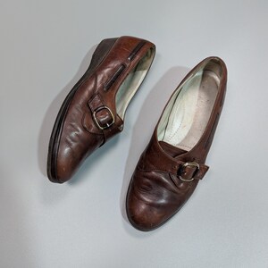 BALLY Vintage Women's Brown Leather Luxury Loafers Pumps with Strap Size US 4.5, Elegant Retro Shoes, Classic Designer Footwear image 6