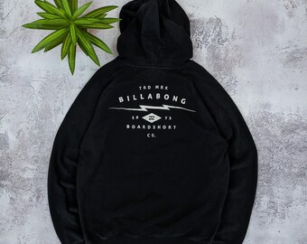 Vintage Billabong Black Hoodie Surf Skate Y2K Pullover Sweatshirt Size Large Streetwear Boardsport Hoodie