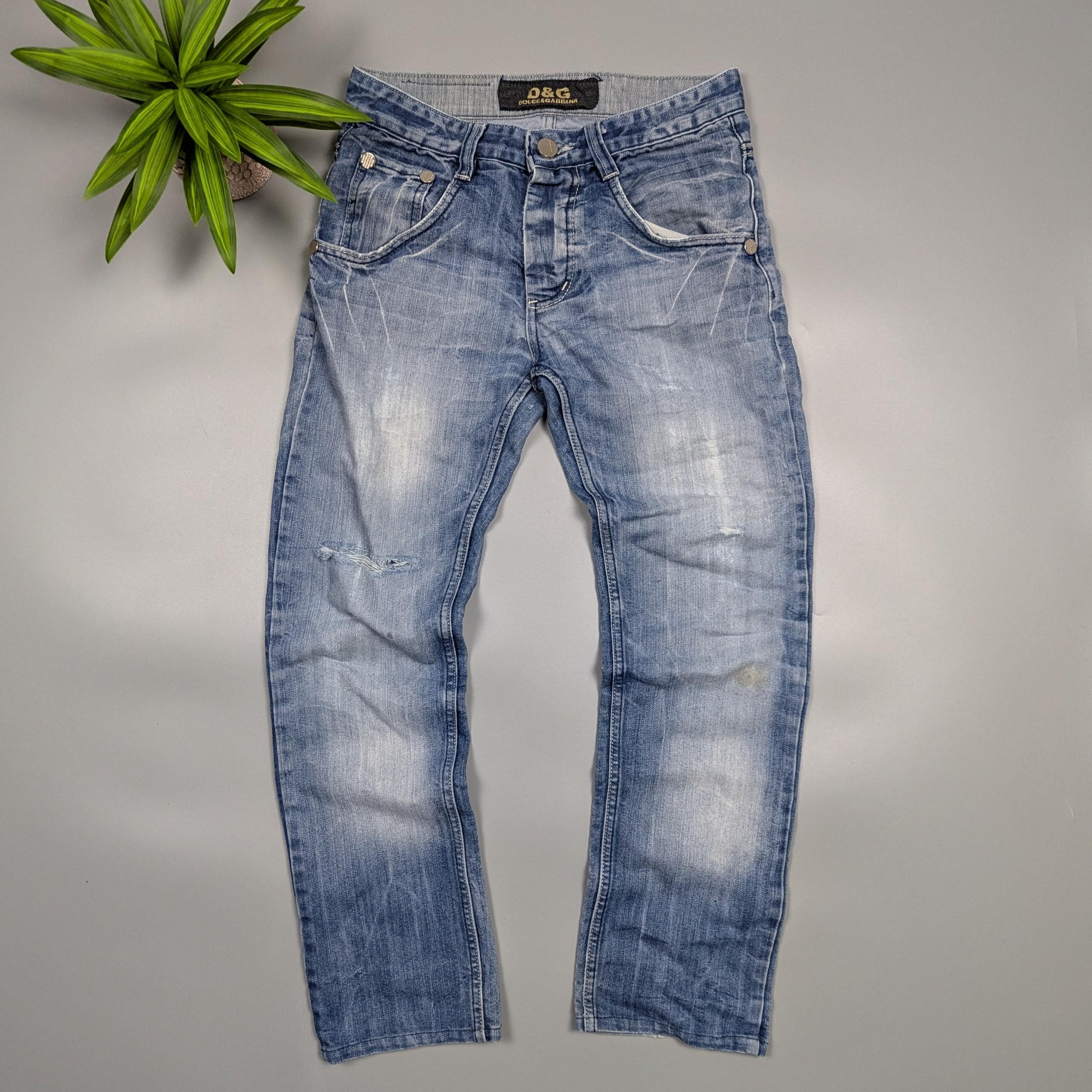 Jean Dolce & Gabbana Vintage Femme Taille Basse Y2K Logo Doré Taille 38 - Occasion Très Bon état