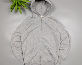 Sudadera con capucha y cremallera gris Y2K de Diesel Archive con parche minimalista en la manga para hombre, talla mediana, vintage