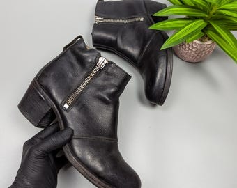 MOMA Vintage Y2K Stivaletti in pelle nera da donna, taglia EU40 US9.5/10 Calzature di design d'avanguardia, moda streetwear retrò minimalista rara