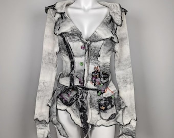 Julu & Christine Vintage  Avant Garde Patchwork Knit Cardigan Jacket Asymmetrical M/L Deconstructed