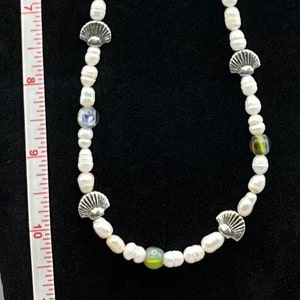 Honey Bee Pearl Necklace: Silver Shell Toggle Clasp, 22.5in