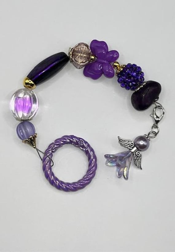 Purple Angel Charm Purse Charm: Silver & Gold Alloy