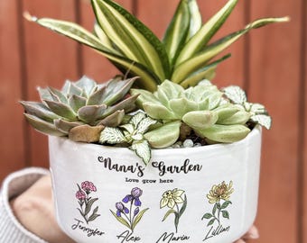 Custom Grandma&#39;s Garden Flower Pot Gift, Personalized Grandma Gifts with Kids Names, Birthday Gift for Mom, Plant Pot for Nana