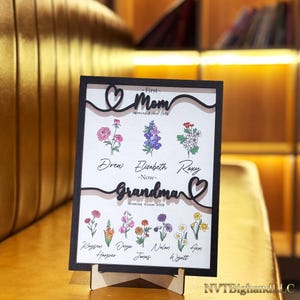 Personalized Mother&#39;s Day Gift – Custom Birth Month Flowers with Grandkids&#39; Names, Mom Grandma Sign, Perfect Gift for Nana or Mother-in-Law