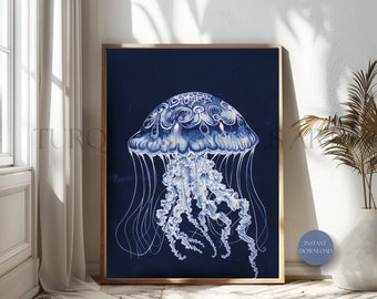 4 Jellyfish Art Beachy Wall Art Jellyfish Print Jellyfish Room Decor Jellyfish Wall Art Ocean Inspired Style Jellyfish Printable Jelly Fish