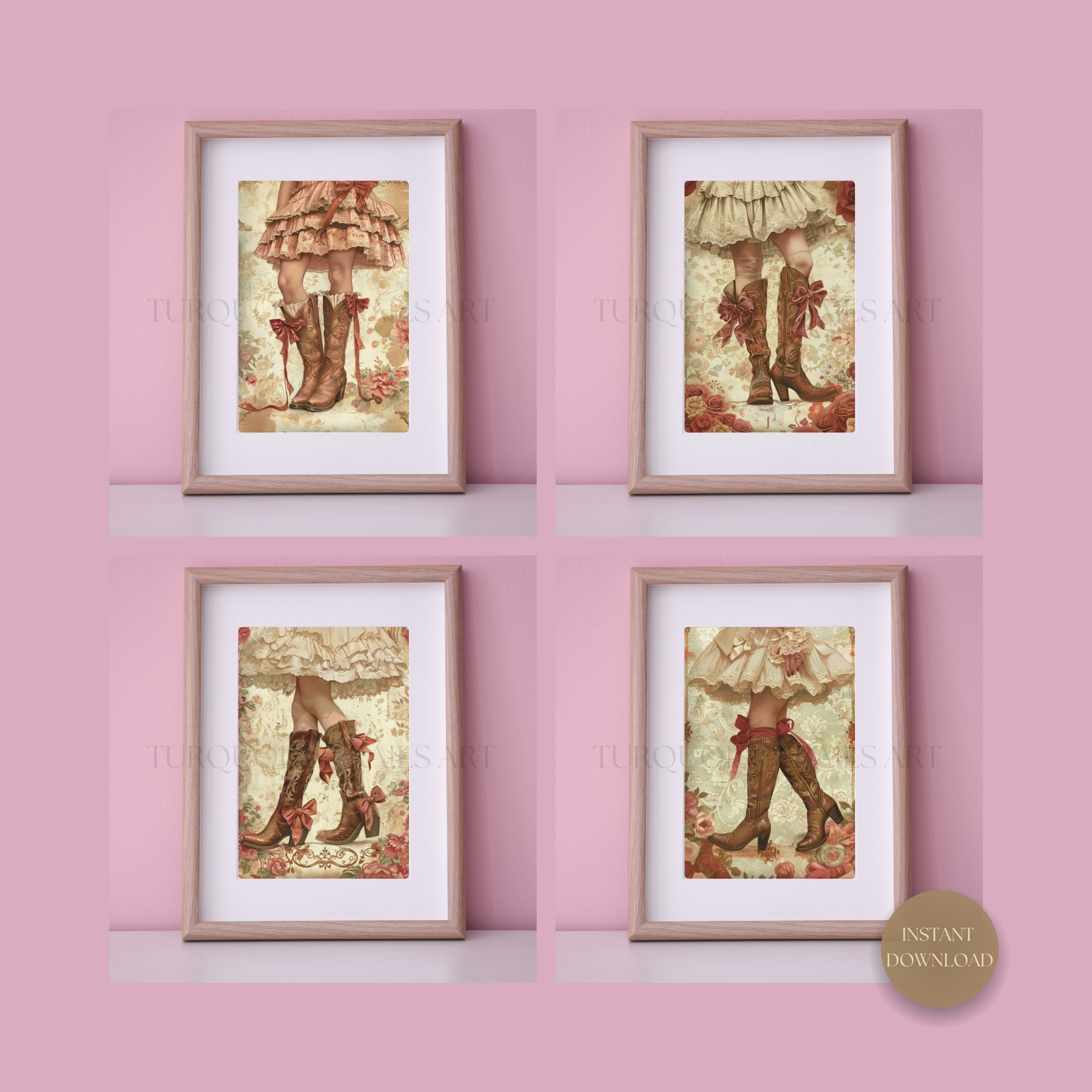 4 Cowgirl Boot Print Coquette Cowgirl Cowgirl Wall Art Prints Coquette ...