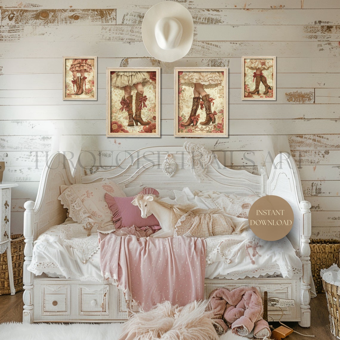 4 Cowgirl Boot Print Coquette Cowgirl Cowgirl Wall Art Prints Coquette ...