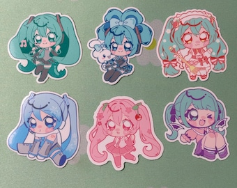 5 cm Aufkleber - Vocaloid Hatsune Miku Chibis
