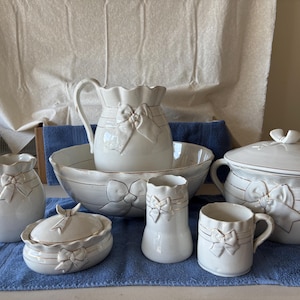 Antique Pitcher and Bowl Set with Matching Accessories