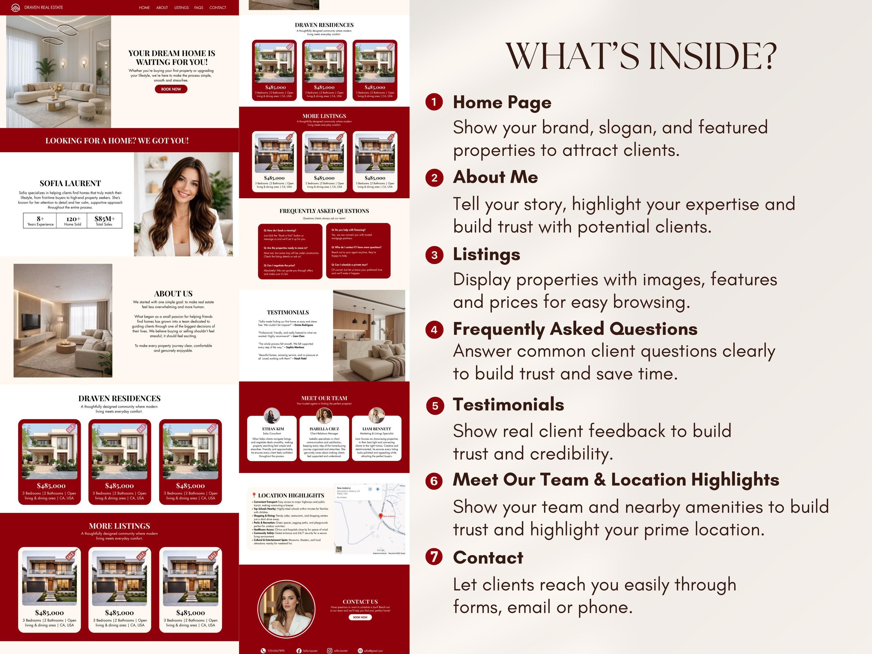 Red Real Estate Canva Website Template Modern Agent Landing Page ...