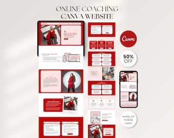 Rosa und Rot Coach Canva Website Vorlage Bearbeitbare Landing Page Verkaufsseite Online-kurs Mentor Coaching Programm Trichter Verkaufstrichter