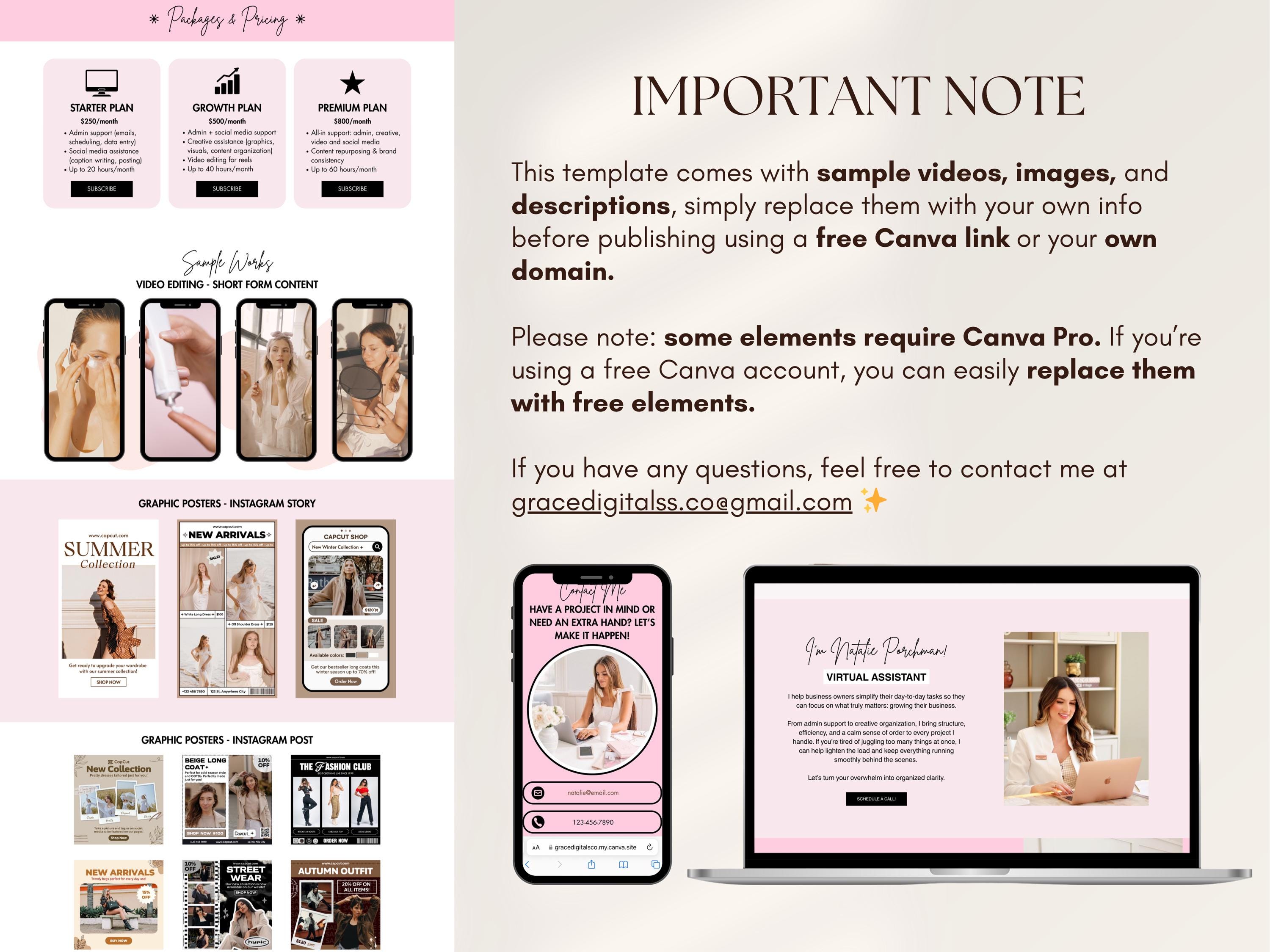 Pink Virtual Assistant Portfolio Canva Website Template Canva ...