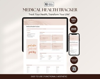 Medical Health Tracker Notion Template ADHD Health Planner Symptom Log Wellness Diary Digital Medical Journal Health Hub Dashboard