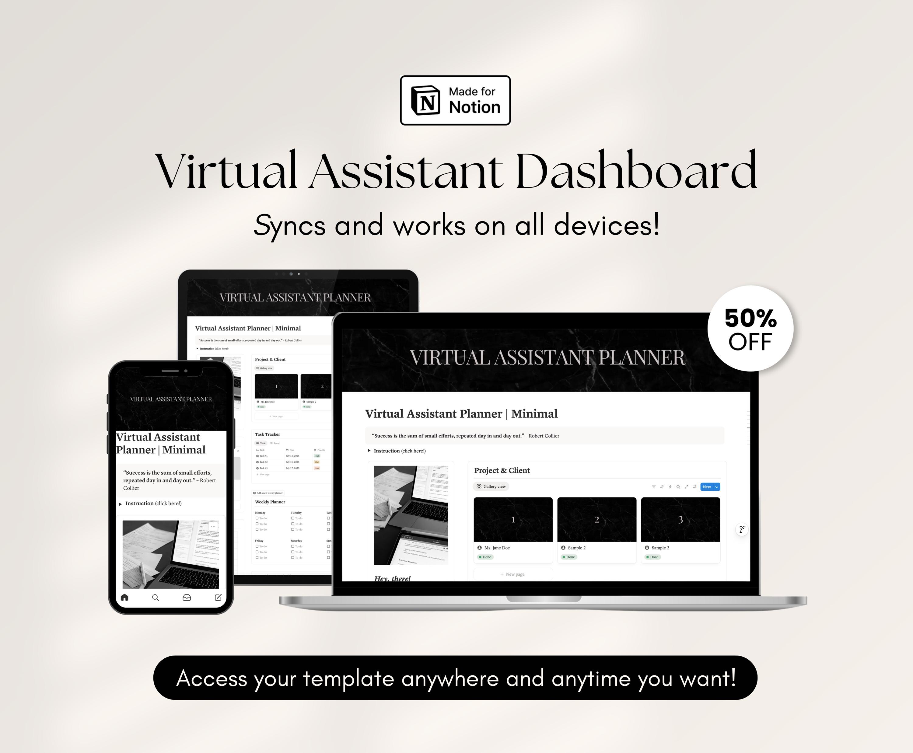 Minimal Virtual Assistant Notion Dashboard Template VA Client ...
