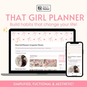 2025 That Girl Planner Notion Template: Pink Coquette Dashboard (PDF)