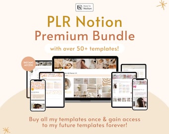 Bundel met meer dan 50 Notion-sjablonen, PLR-plannerbundel, Notion-resellrechten, esthetisch Notion-dashboard, productiviteitskit, private labelrechten.