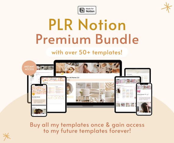 50+ Notion Templates Bundle PLR Planner Bundle Notion Resell Rights Aesthetic Notion Dashboard Productivity Kit Private Label Rights