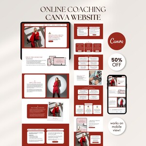 Cherry Red Coach Canva-webbplatsmall Redigerbar landningssida Försäljningssida Onlinekurs Mentor Coachingprogram Tratt Försäljningstratt