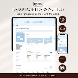Language Learning Notion Template Vocabulary and Grammar Tracker Study Dashboard Pomodoro Timer Digital Planner for Language Learners