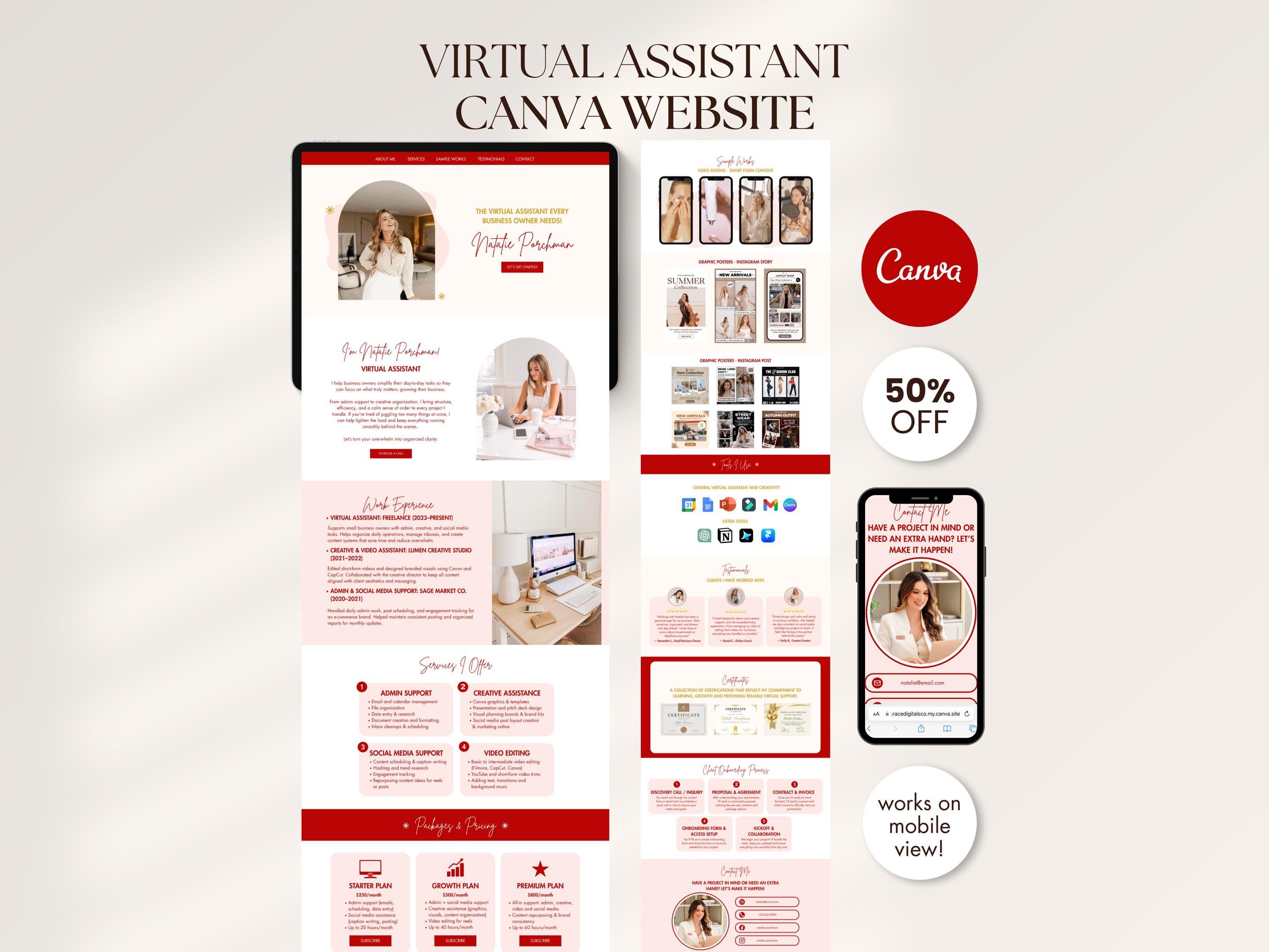Pink and Red Virtual Assistant Portfolio Canva Website Template Canva ...