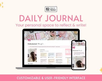 Daglig journal Notion Manifestationsjournal Estetisk digital Notion Dashboard Notion Personlig planerare för mental hälsa Notion Flicka Mall