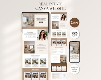 Bruin onroerend goed Canva-websitesjabloon Modern makelaarsbestemmingspagina Bewerkbaar onroerendgoedvermeldingssjabloon Makelaar Zakelijke website