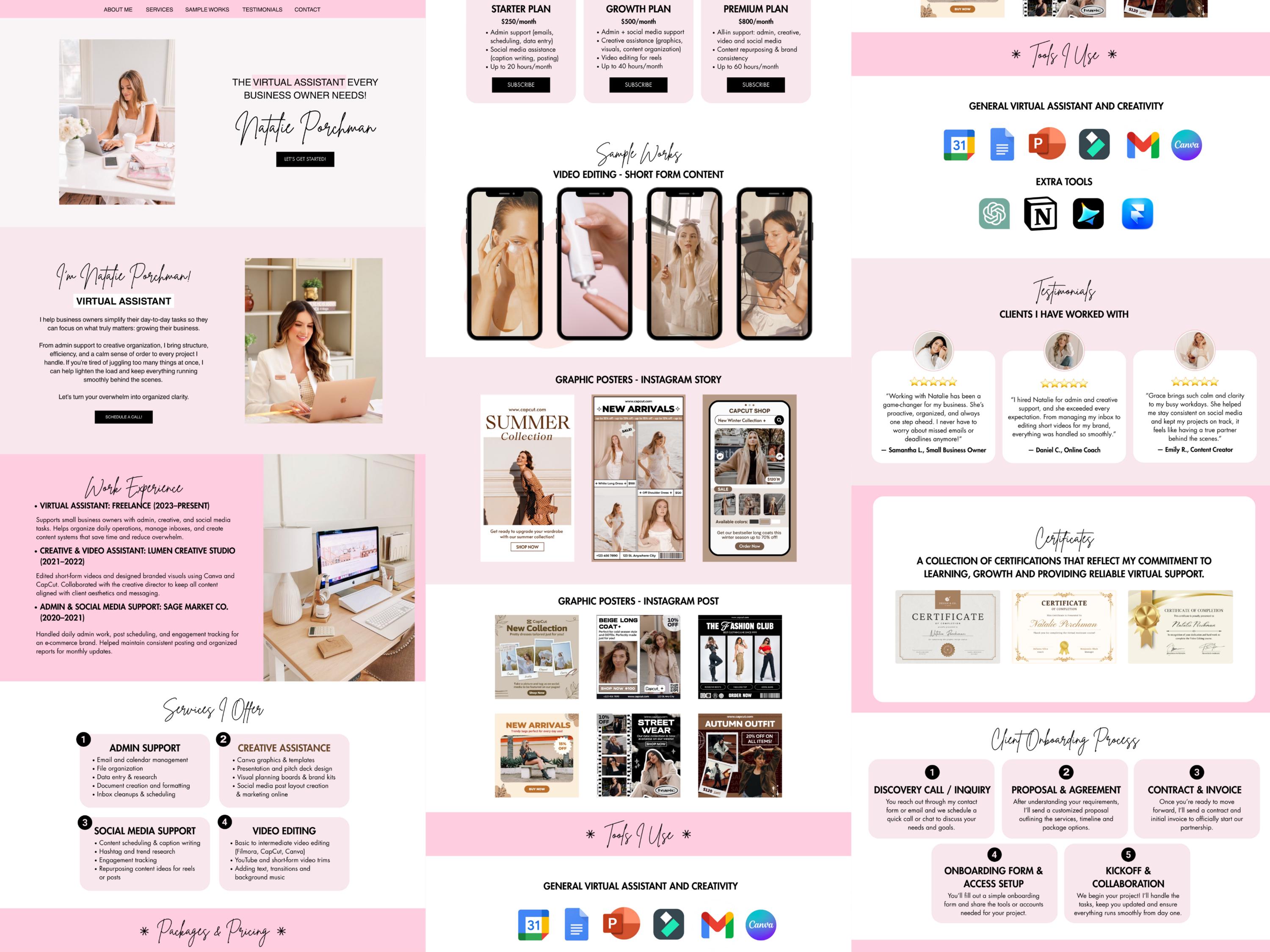 Pink Virtual Assistant Portfolio Canva Website Template Canva ...