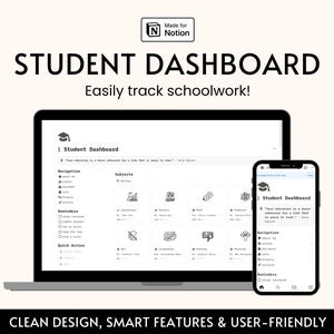 Student Planner Notion Template for College Dashboard Assignment Organizer Study Schedule ADHD Friendly Minimal Aesthetic All in One Planner