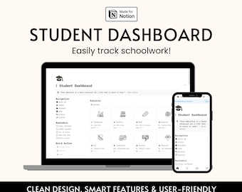 Student Planner Notion Template for College Dashboard Assignment Organizer Study Schedule ADHD Friendly Minimal Aesthetic All in One Planner