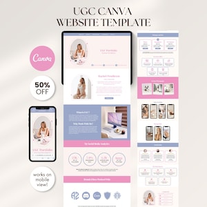 Rosa och violett UGC-portfölj Canva-webbplatsmall för innehållsskapare Kit för sociala medier Landningssida UGC-portföljmall för skapare