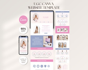 Modèle de site web Canva rose et violet pour portfolio UGC, kit réseaux sociaux, page de destination, modèle de portfolio pour créateurs UGC