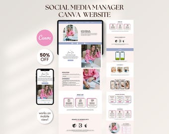 Pink and Violet Social Media Manager Portfolio Canva Template for Content Creators SMM Website Landing Page Digital Download