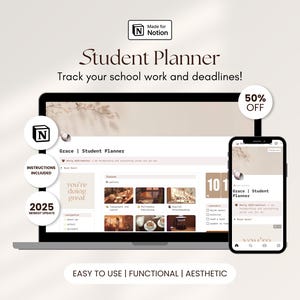 Aesthetic Notion Template Student Planner All-in-One College Dashboard Assignment & Study Organizer ADHD Notion University College Planner