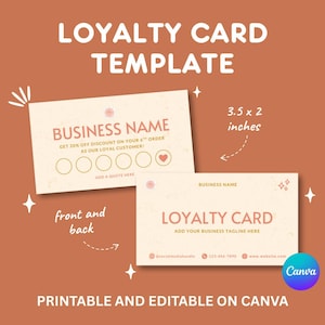 Cartão de fidelidade Boho Modelo de cliente Canva Cartão de carimbo de cliente Cartão de desconto editável Cartão de recompensas para impressão Design de cartão de visita fofo