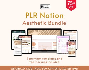7 PLR-bundel Aesthetic Notion-sjablonen Doorverkooprechten Notionbundel Private Label Rights Digitale planner Alles-in-één Notion-dashboard