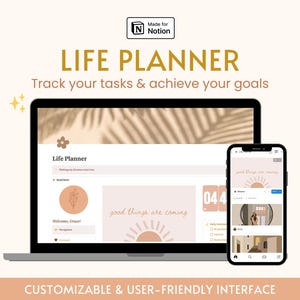Notion Template All in One Life Planner Aesthetic Notion Dashboard Simple Notion ADHD Personal Planner for Daily Notion Tasks and Goals