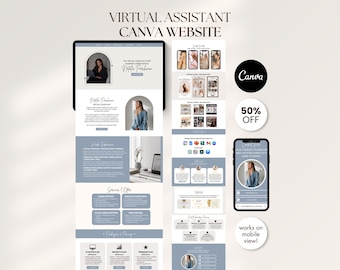 Szablon witryny Canva dla portfolio wirtualnego asystenta Blue Virtual Assistant Prezentacja Canva Edytowalna witryna portfolio Strona docelowa VA gotowa dla Ciebie