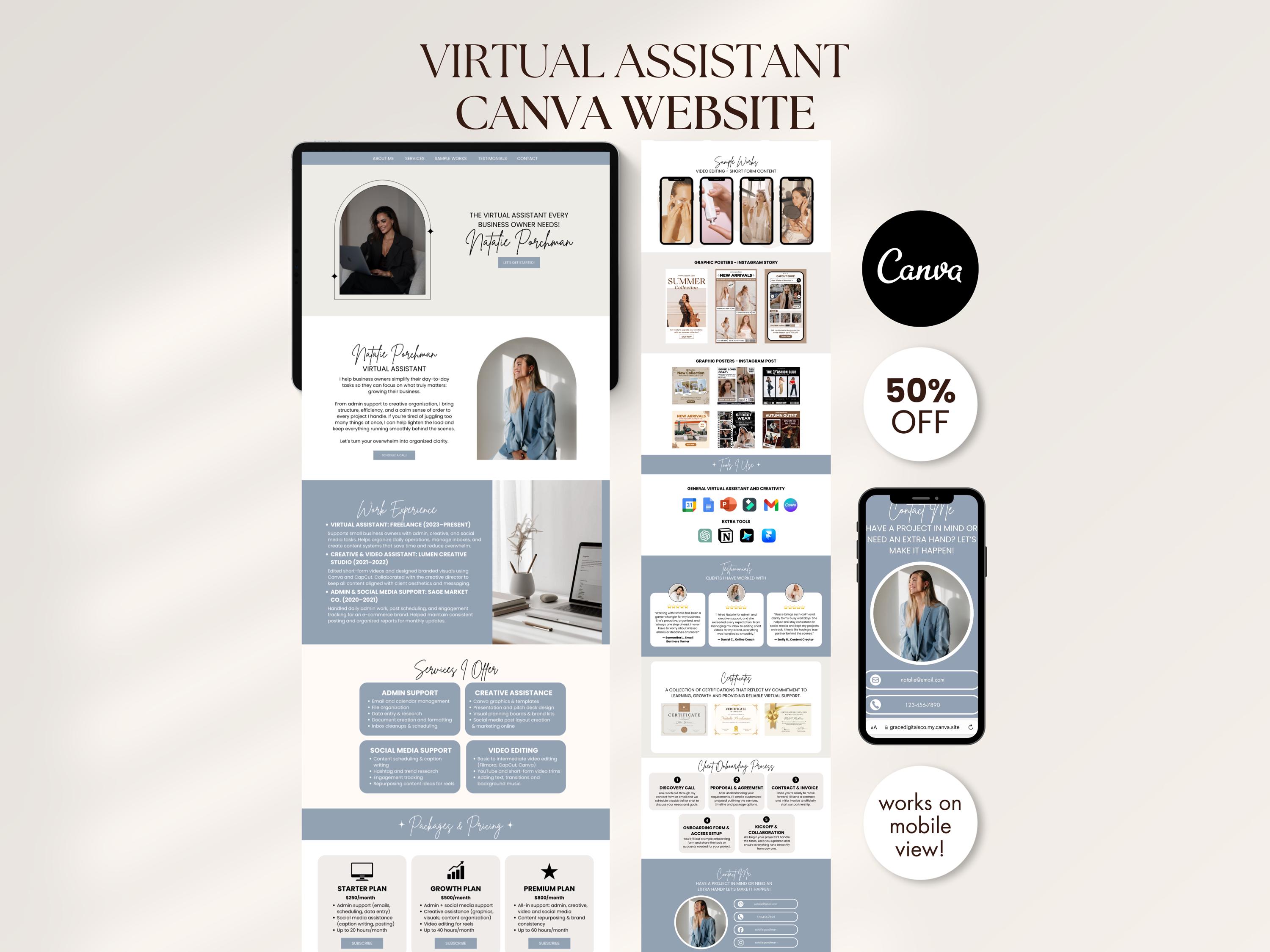 Blue Virtual Assistant Portfolio Canva Website Template Canva ...