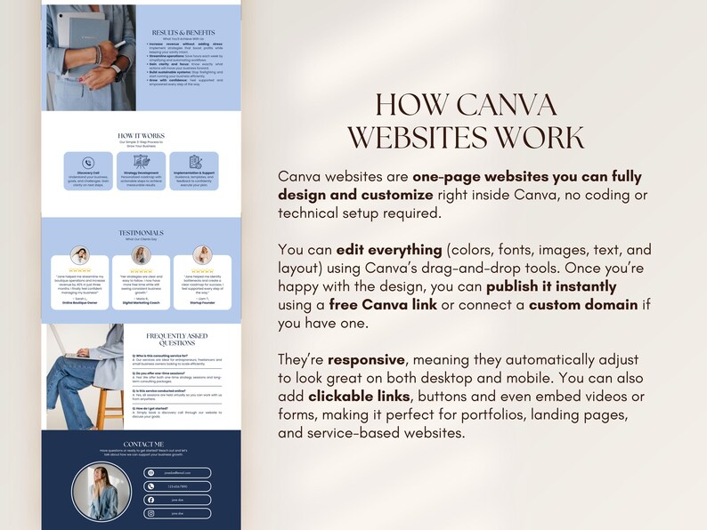 Blue Business Consultant Canva Website Template Coach Landing Page Sales Page Editable Online Course Consulting Website Template image 6