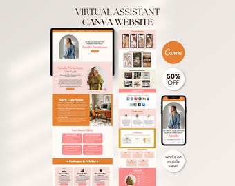 Retro Virtual Assistant Portfolio Canva Website Template Canva Presentation Editable Portfolio Website Done For You VA Landing Page