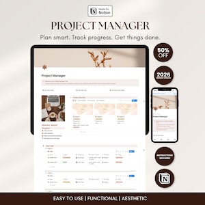 Projectmanagementsjabloon voor teams, taaktracker, werktracker, zakelijk Notion-sjabloon, projectmanagerwerkruimte, financiële tracker