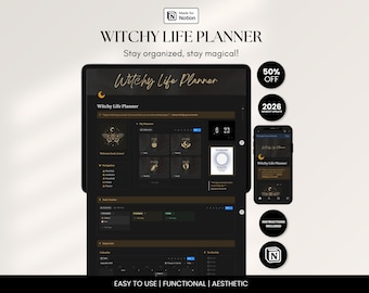 Aesthetic Witchy Life Planner Notion Template Dark Academia Student Planner Second Brain Dashboard Dark Notion Life Planner Organizer