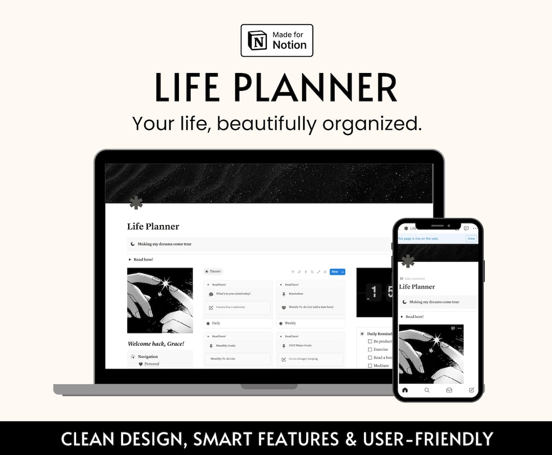 Notion Template All in One Life Planner Aesthetic Notion Dashboard ...