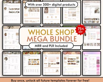 Hele winkelbundel Onbeperkte shoptoegang bewerkbare sjablonen met huismerkrechten GoodNotes-stickers PLR-bundel Gehele shoppas