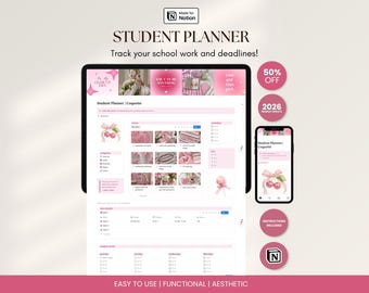 Coquette modèle de notion d'agenda étudiant pour l'université, tableau de bord, organisateur de devoirs, programme d'études, agenda tout-en-un esthétique