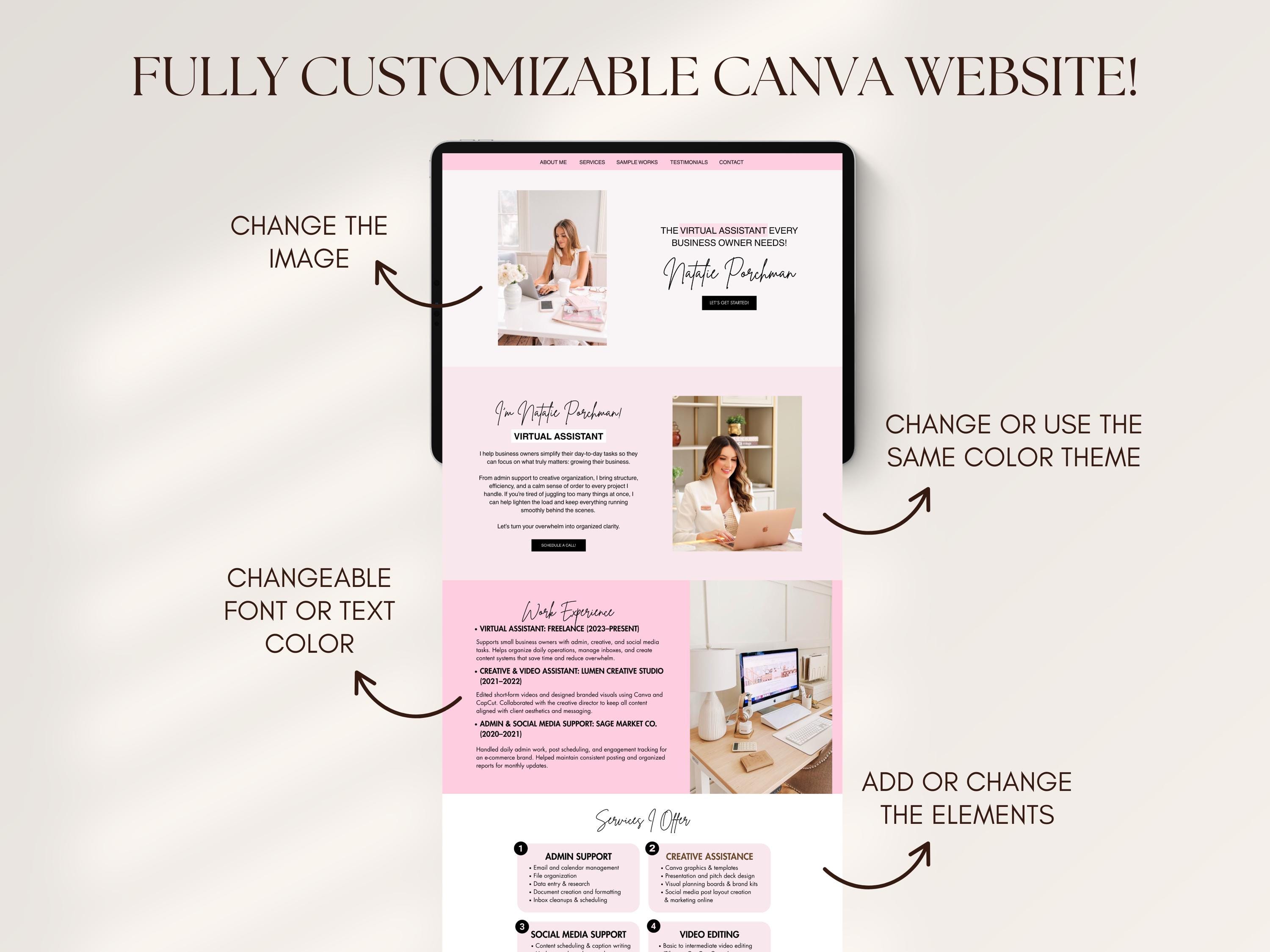Pink Virtual Assistant Portfolio Canva Website Template Canva ...