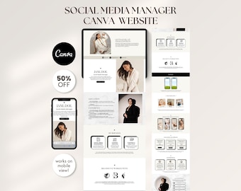 Plantilla de Canva editable de portafolio minimalista y oscuro para administradores de redes sociales, para creadores de contenido, páginas de destino de sitios web de redes sociales, descarga digital.